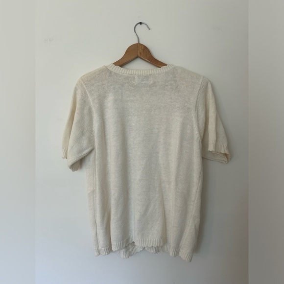 Kathie Lee Vintage floral embroidery cream short sleeve cardigan, size xs - Picture 2 of 4